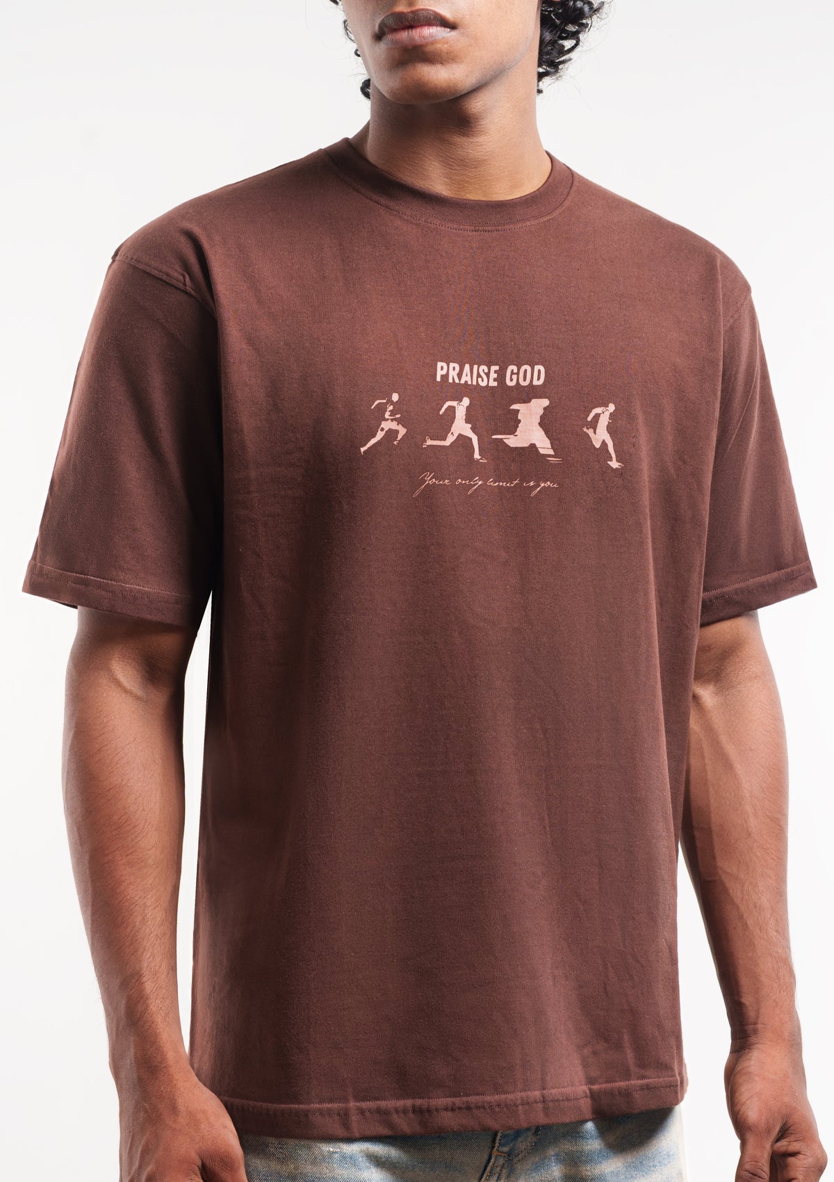 Brown graphic T-shirt by Praise God, front detail