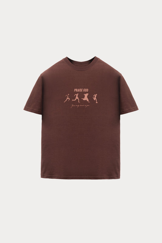 Brown graphic T-shirt by Praise God, front view